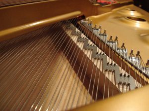 Chevalet et plan de cordes de piano à queue